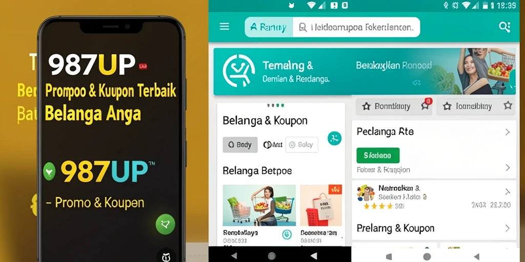 Antarmuka aplikasi 987UP yang menampilkan berbagai kupon dan promo terkini.