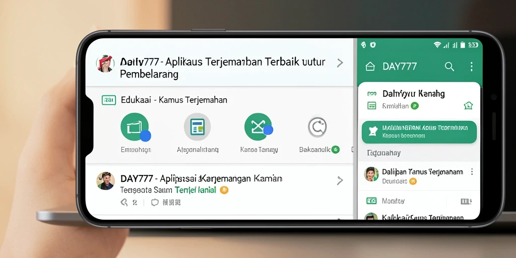 Screenshot antarmuka aplikasi DAY777 dengan fitur terjemahan.