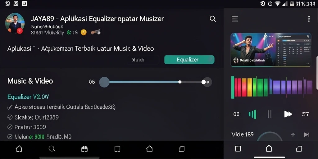 Antarmuka pengguna aplikasi JAYA89 yang menampilkan pengaturan equalizer audio.