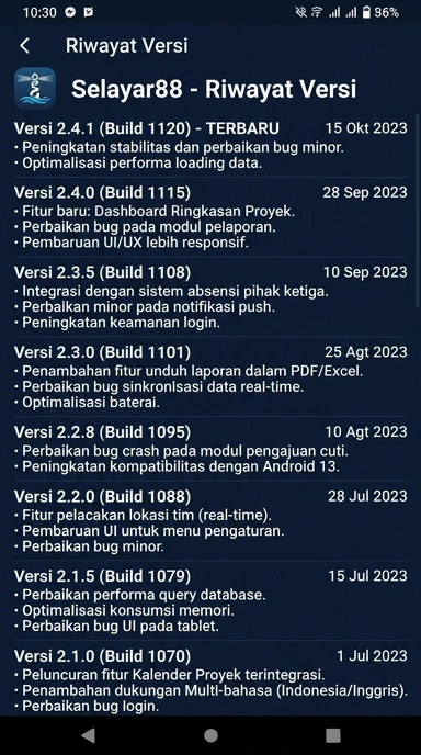 Riwayat Versi selayar88 untuk Pengguna Android